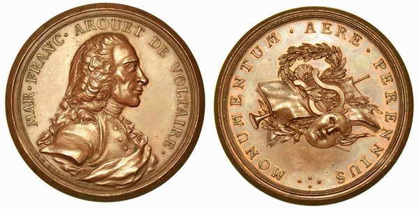 FRANCIA. FRANCOIS-MARIE AROUET DE VOLTAIRE (scrittore, storico e filosofo), 1694-1778. Medaglia in bronzo.  - Asta Numismatica | Rinascimento - Associazione Nazionale - Case d'Asta italiane