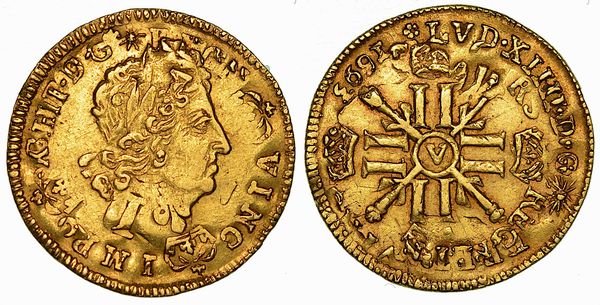 FRANCIA. LOUIS XIV, 1643-1715. 1/2 Louis d'or 1693 (tipo con otto L). Troyes.  - Asta Numismatica | Rinascimento - Associazione Nazionale - Case d'Asta italiane