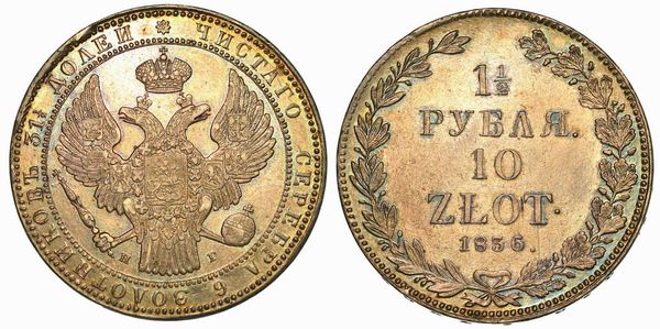 POLONIA/RUSSIA. NIKOLAUS I, 1825-1855. 1 1/2 Rubli (10 Zlotych) 1836 San Pietroburgo, emissione per la Polonia.  - Asta Numismatica | Rinascimento - Associazione Nazionale - Case d'Asta italiane