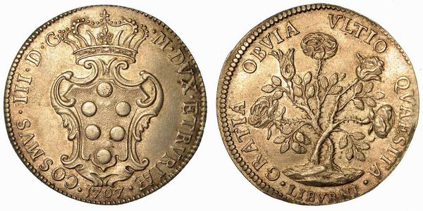 LIVORNO. COSIMO III DE' MEDICI, 1670-1723. Pezza della Rosa 1707.  - Asta Numismatica | Rinascimento - Associazione Nazionale - Case d'Asta italiane