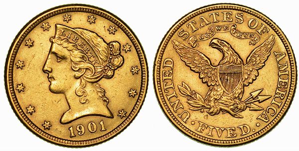 USA. REPUBLIC. 5 Dollars 1901. Philadelphia.  - Asta Numismatica | Rinascimento - Associazione Nazionale - Case d'Asta italiane