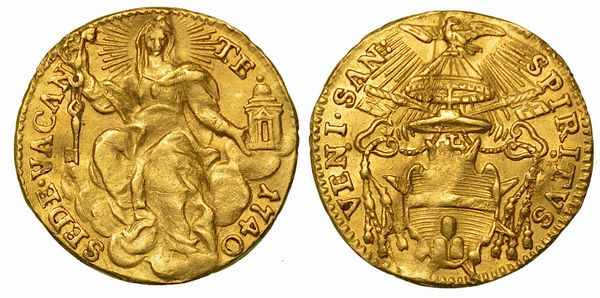 SEDE VACANTE 1740 (CAMERLENGO CARDINALE ANNIBALE ALBANI). Mezzo Zecchino 1740. Roma.  - Asta Numismatica | Rinascimento - Associazione Nazionale - Case d'Asta italiane