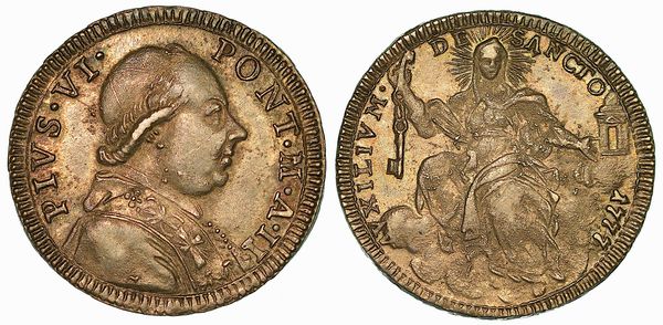 PIO VI (GIOVANNI ANGELO BRASCHI), 1775-1779. Doppio Giulio 1777/A. II.  - Asta Numismatica | Rinascimento - Associazione Nazionale - Case d'Asta italiane