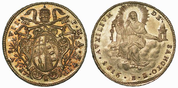 PIO VII (BARNABA CHIARAMONTI), 1800-1823. Doppio Giulio 1816/A. XVII. Bologna.  - Asta Numismatica | Rinascimento - Associazione Nazionale - Case d'Asta italiane