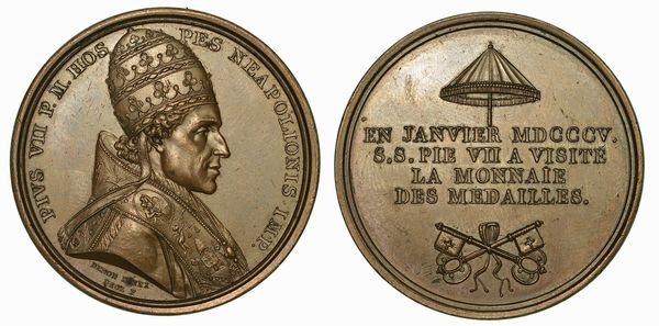 PIO VII (BARNABA CHIARAMONTI), 1800-1823. Medaglia in bronzo 1805. Visita alla zecca di Parigi.  - Asta Numismatica | Rinascimento - Associazione Nazionale - Case d'Asta italiane