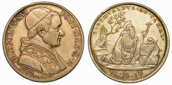 GREGORIO XVI (BARTOLOMEO ALBERTO CAPPELLARI), 1831-1846. 50 Baiocchi 1832/A. II. Bologna.  - Asta Numismatica | Rinascimento - Associazione Nazionale - Case d'Asta italiane