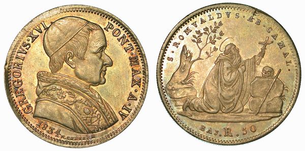 GREGORIO XVI (BARTOLOMEO ALBERTO CAPPELLARI), 1831-1846. 50 Baiocchi 1834/A. IV. Roma.  - Asta Numismatica | Rinascimento - Associazione Nazionale - Case d'Asta italiane