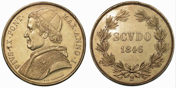 PIO IX (GIOVANNI MARIA MASTAI FERRETTI), 1846-1878. Scudo 1846/A. I. Bologna.  - Asta Numismatica | Rinascimento - Associazione Nazionale - Case d'Asta italiane