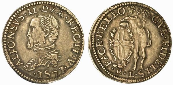 REGGIO EMILIA. ALFONSO II D'ESTE, 1559-1597. Quarto di Scudo 1571.  - Asta Numismatica | Rinascimento - Associazione Nazionale - Case d'Asta italiane