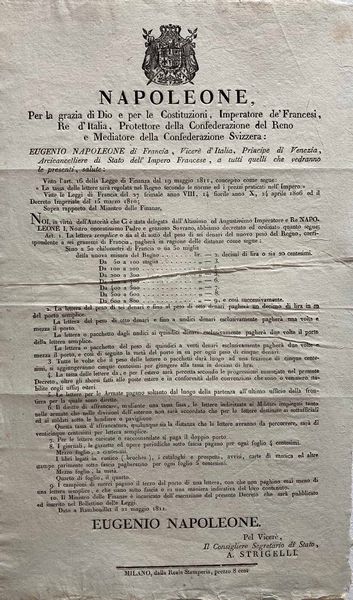 1811, Decreto del 21 maggio 1811 di Eugenio Napoleone  - Asta Storia Postale e Filatelia - Associazione Nazionale - Case d'Asta italiane