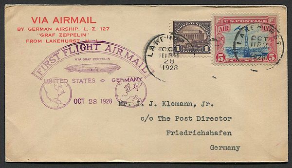 1928, First Flight Airmail  United States  Germany  - Asta Storia Postale e Filatelia - Associazione Nazionale - Case d'Asta italiane