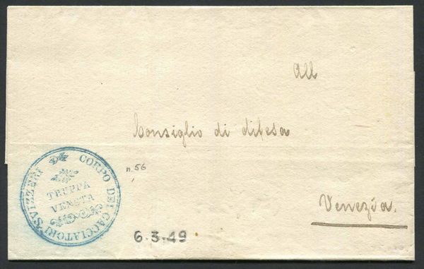 1849, sovracoperta da Venezia per citt del 6 marzo  - Asta Storia Postale e Filatelia - Associazione Nazionale - Case d'Asta italiane