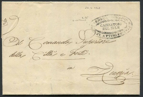 1849, lettera completa da Marghera per Venezia del 23 aprile  - Asta Storia Postale e Filatelia - Associazione Nazionale - Case d'Asta italiane