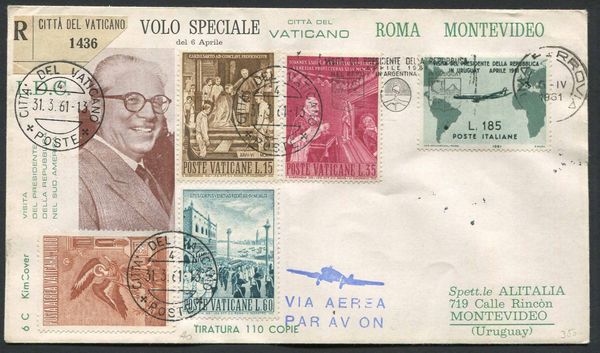 1961, Citt del Vaticano, tre aerogrammi raccomandati  - Asta Storia Postale e Filatelia - Associazione Nazionale - Case d'Asta italiane