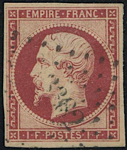 1853, Francia, 1 franco carminio  - Asta Storia Postale e Filatelia - Associazione Nazionale - Case d'Asta italiane