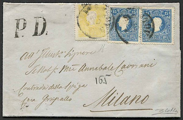 1859, Lombardo Veneto, lettera da Mantova del 20 luglio (?) per Milano  - Asta Storia Postale e Filatelia - Associazione Nazionale - Case d'Asta italiane