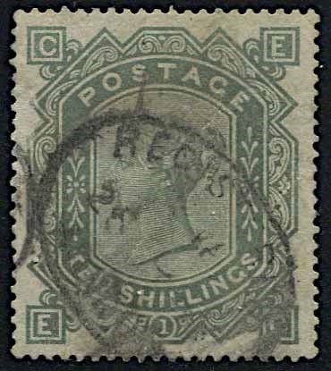 1883/84, Great Britain, 10 s. greenish-grey  - Asta Storia Postale e Filatelia - Associazione Nazionale - Case d'Asta italiane