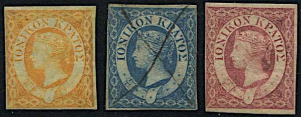 1859, Ionian Islands, imperforated three values  - Asta Storia Postale e Filatelia - Associazione Nazionale - Case d'Asta italiane