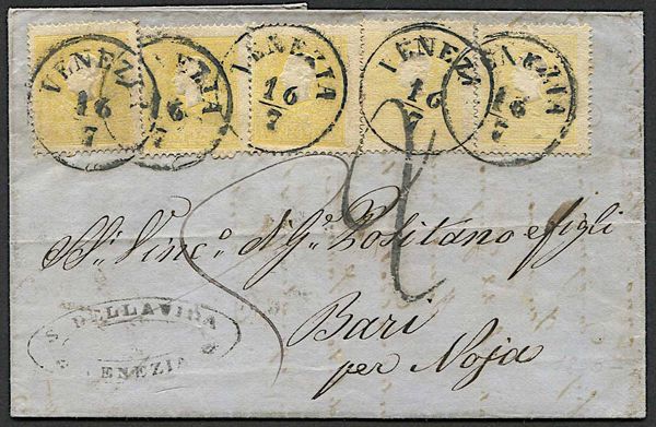 1861, Lombardo Veneto, lettera da Venezia per Bari del 16 luglio 1861  - Asta Storia Postale e Filatelia - Associazione Nazionale - Case d'Asta italiane