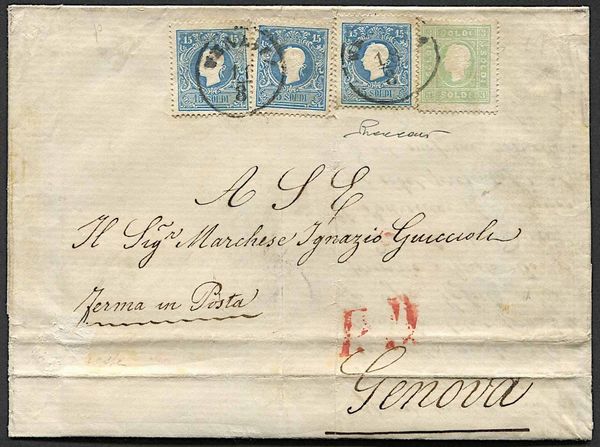 1863, Lombardo Veneto, lettera da Venezia per Genova del 18 agosto 1863  - Asta Storia Postale e Filatelia - Associazione Nazionale - Case d'Asta italiane