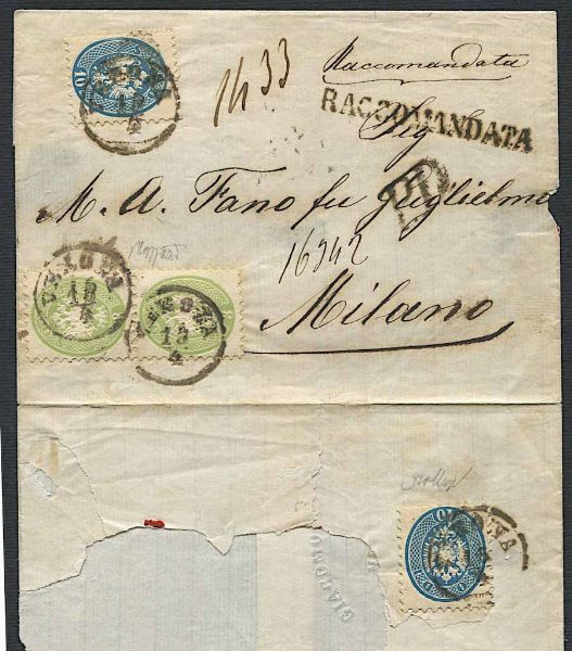 1865, Lombardo Veneto, raccomandata da Verona a Milano del 15 aprile 1865  - Asta Storia Postale e Filatelia - Associazione Nazionale - Case d'Asta italiane