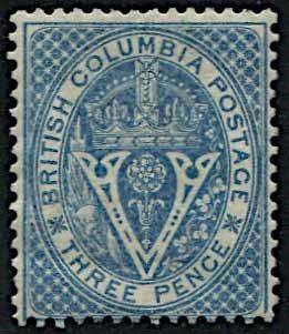 1867, British Columbia, 3 d. pale blue  - Asta Storia Postale e Filatelia - Associazione Nazionale - Case d'Asta italiane
