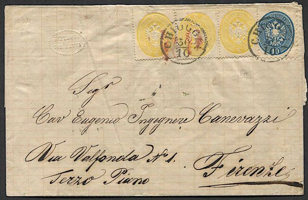 1865, Lombardo Veneto, lettera da Chioggia per Firenze del 30 ottobre 1865  - Asta Storia Postale e Filatelia - Associazione Nazionale - Case d'Asta italiane