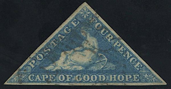 1855, Cape of Good Hope, 4 d. blue white paper  - Asta Storia Postale e Filatelia - Associazione Nazionale - Case d'Asta italiane
