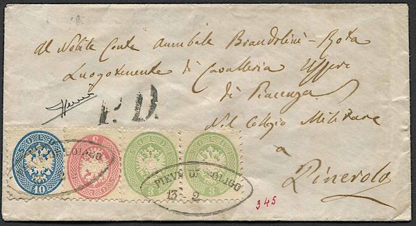 1866, Lombardo Veneto, lettera da Pieve di Soligo per Pinerolo del 13 febbraio 1866  - Asta Storia Postale e Filatelia - Associazione Nazionale - Case d'Asta italiane