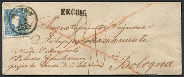 1859, Austria, raccomandata da Baden per Bologna del 4 dicembre 1859  - Asta Storia Postale e Filatelia - Associazione Nazionale - Case d'Asta italiane