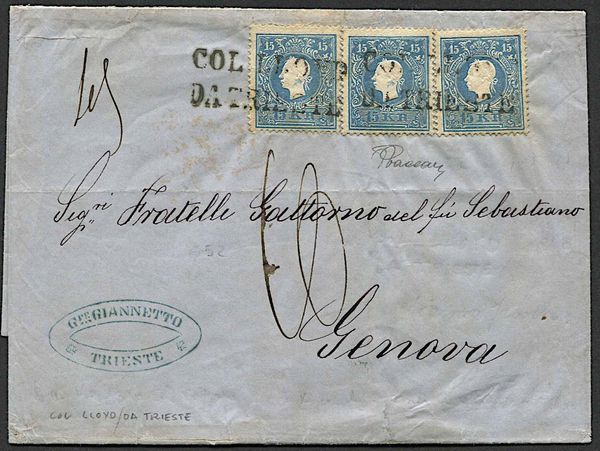 1860, Austria, lettera da Trieste per Genova del 16 ottobre 1860  - Asta Storia Postale e Filatelia - Associazione Nazionale - Case d'Asta italiane