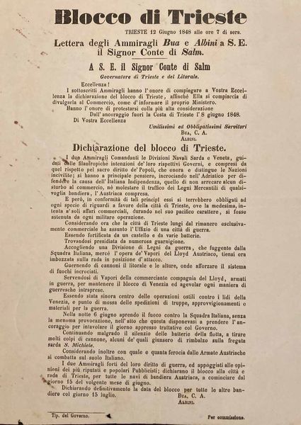 Blocco di Trieste, documento a stampa dell'8 giugno 1848.  - Asta Storia Postale e Filatelia - Associazione Nazionale - Case d'Asta italiane
