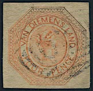 1853, Tasmania, 4 d. red-orange  - Asta Storia Postale e Filatelia - Associazione Nazionale - Case d'Asta italiane