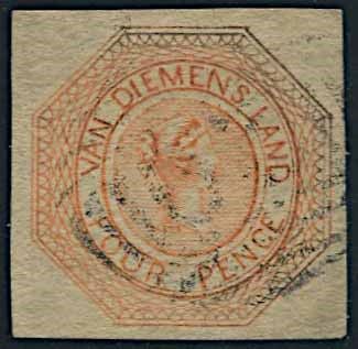 1853, Tasmania, 4 d. red-orange  - Asta Storia Postale e Filatelia - Associazione Nazionale - Case d'Asta italiane