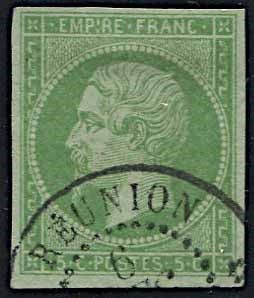 1871, French Colonies, 5 cent. yellow green  - Asta Storia Postale e Filatelia - Associazione Nazionale - Case d'Asta italiane