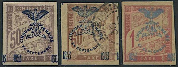 1903, Nouvelle Caledonie, tax, overprinted Cinquantenaire  - Asta Storia Postale e Filatelia - Associazione Nazionale - Case d'Asta italiane