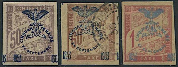 1903, Nouvelle Caledonie, tax, overprinted Cinquantenaire  - Asta Storia Postale e Filatelia - Associazione Nazionale - Case d'Asta italiane