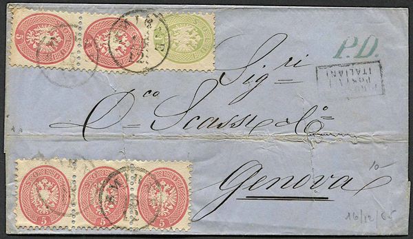 1865, Levante austriaco, lettera da Smirne per Genova del 15 dicembre 1865  - Asta Storia Postale e Filatelia - Associazione Nazionale - Case d'Asta italiane