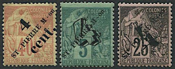1891/92, Sainte Pierre et Miquelon, two set overprinted  - Asta Storia Postale e Filatelia - Associazione Nazionale - Case d'Asta italiane