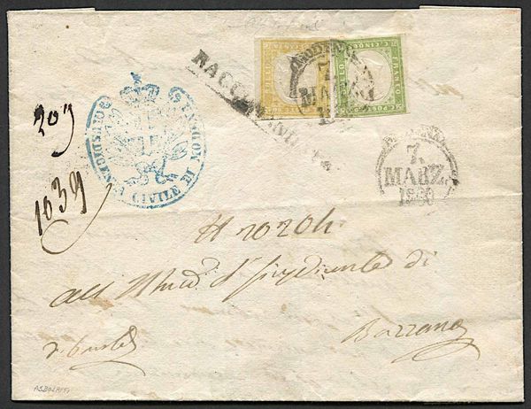 1860, Modena, raccomandata da Modena per Bazzano del 7 marzo 1860  - Asta Storia Postale e Filatelia - Associazione Nazionale - Case d'Asta italiane