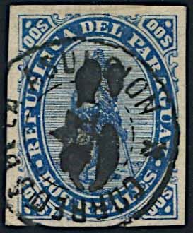1878, Paraguay, overprinted 5 on 2 reales blue  - Asta Storia Postale e Filatelia - Associazione Nazionale - Case d'Asta italiane