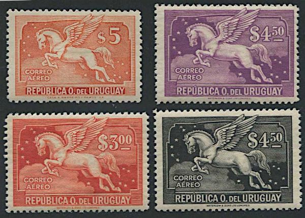 1929/35, Uruguay, Pegasus, Air Post, four set hinged  - Asta Storia Postale e Filatelia - Associazione Nazionale - Case d'Asta italiane