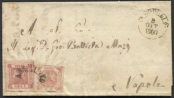 1860, Napoli, Dittatura Garibaldina, lettera da Popoli per Napoli dell8 ottobre 1860  - Asta Storia Postale e Filatelia - Associazione Nazionale - Case d'Asta italiane