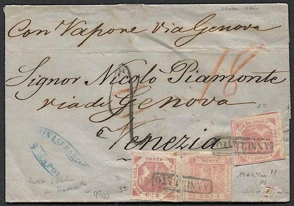 1860, Napoli, lettera da Napoli per Venezia del 13 ottobre 1860  - Asta Storia Postale e Filatelia - Associazione Nazionale - Case d'Asta italiane