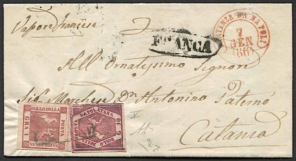 1861, Napoli, Province Napoletane, lettera da Napoli per Catania del 7 gennaio 1861  - Asta Storia Postale e Filatelia - Associazione Nazionale - Case d'Asta italiane