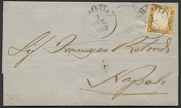 1862, Province Napoletane, lettera da Molfetta per Napoli del 1 ottobre 1862  - Asta Storia Postale e Filatelia - Associazione Nazionale - Case d'Asta italiane