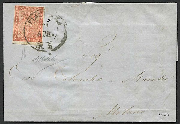 1855, Parma, lettera da Piacenza per Milano del 21 aprile 1855  - Asta Storia Postale e Filatelia - Associazione Nazionale - Case d'Asta italiane