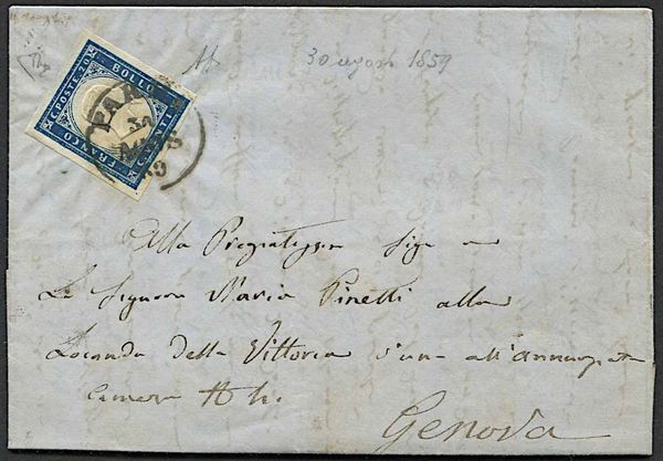 1859, Parma, lettera da Parma per Genova del 30 agosto 1859  - Asta Storia Postale e Filatelia - Associazione Nazionale - Case d'Asta italiane