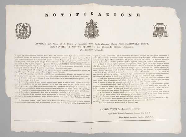 1844, Notificazione, doppio manifesto di grande formato  - Asta Storia Postale e Filatelia - Associazione Nazionale - Case d'Asta italiane
