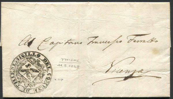 1848, lettera completa da Thiene per Vicenza dell'11 maggio  - Asta Storia Postale e Filatelia - Associazione Nazionale - Case d'Asta italiane